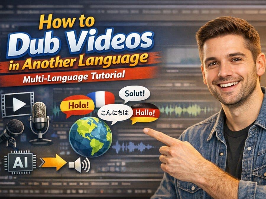 how to dub videos into another language article with globe sign and four countries flag (France, japan, Mexico and Spain)